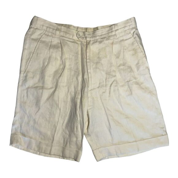🕊️ Salvatore Ferragamo‎ Pleated Linen Shorts 🪶 BeigeSize 54
